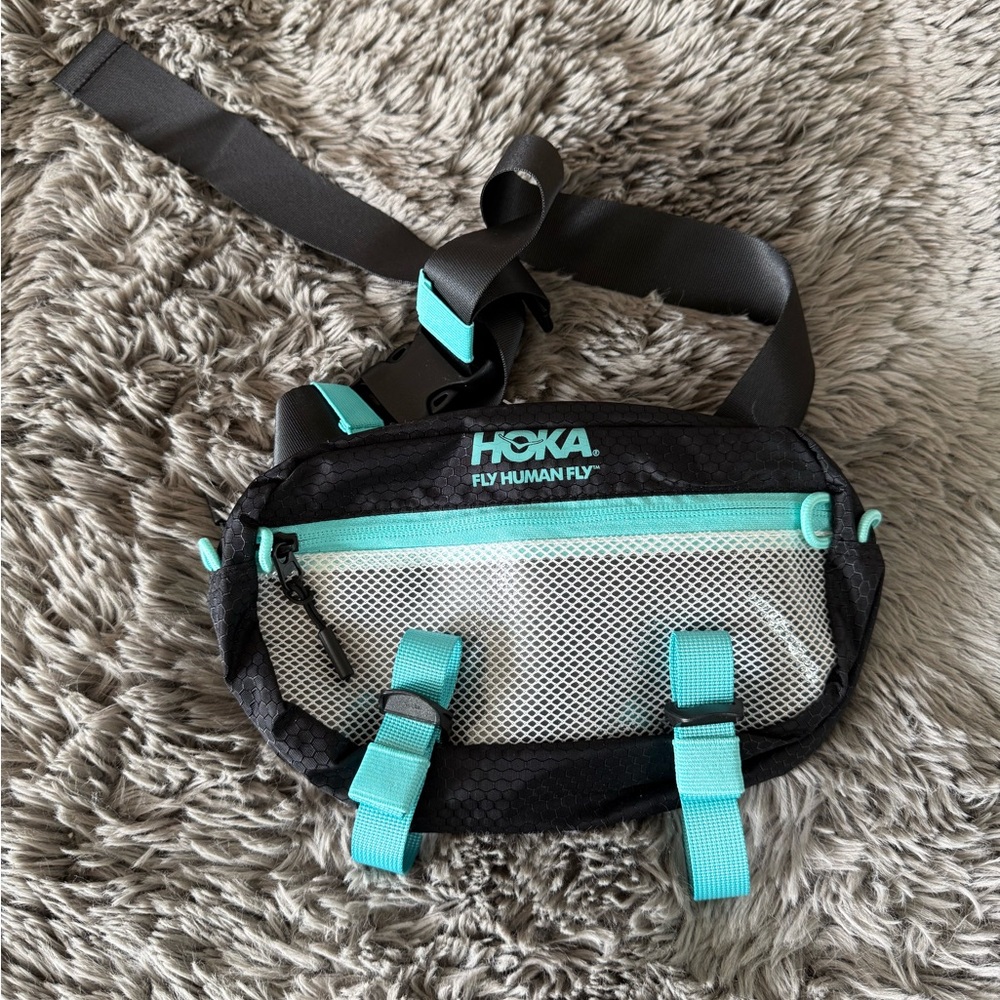 HOKA Fly Human Fly Running Waist Pack Black Teal Adjustable Unisex